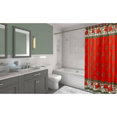 Santas Goodie Box - Santas Goodie Bag 16-Piece Bath Set: 1 Shower Curtain, 12 Fabric Covered Hooks, 1 Lotion Pump and 2 Hand Towels - Christmas Flor