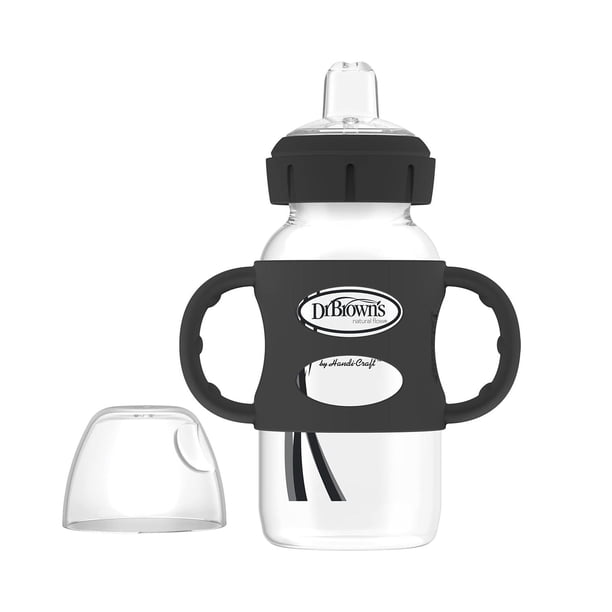 Botella de Boca Ancha Dr. Brown's Negro con Asas de Silicona para Fácil Agarre para Bebés 6M+