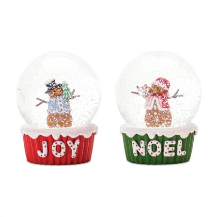 Melrose Gingerbread Snowman Christmas Snow Globe - 4" - Red and Green - Set of 2