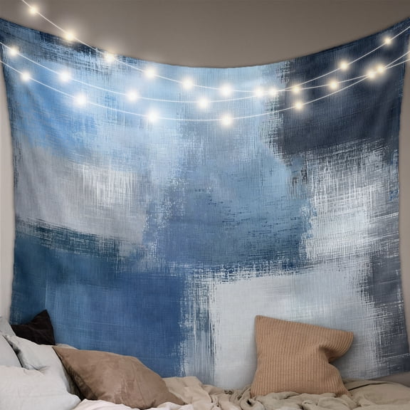 Navy Blue Ombre Large Tapestry for Bedroom Wall Hanging Tapestry, Modern Oil Painting Geometric Ceiling Backdrop Tapestries Poster Blanket Wall Decor for Teens Room Living Room Dorm 86" x 104"