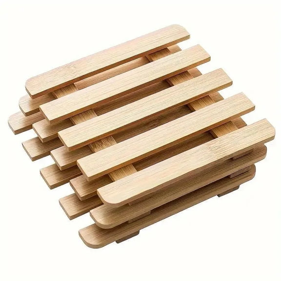 2pcs Bamboo Heat-Resistant Trivets, Stackable Natural Wood Table Protection Mats for Hot Bowls Pots