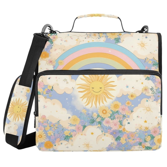 FORMRS Zipper Binder with Shoulder Strap 2-inch Ring 500 Sheet Capacity File Bag, Purple Rainbow Clouds