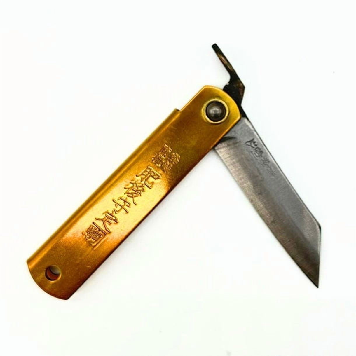 Higonokami Folding Knife, Blue Paper Steel 75mm with Brown Case