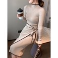 thumbnail image 2 of Vestido de punto de manga larga para mujer, suéter ajustado con cordones, falda de fondo, elegante, a la moda, para oficina, otoño e invierno, novedad, 2 of 6