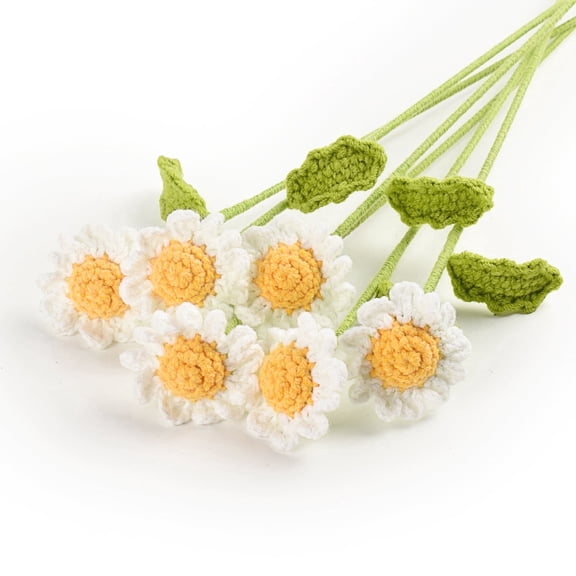 HUIANER 6ct Handmade Crochet Daisy Bouquet for Vase & Table Centerpiece Home Wedding Decor Gift