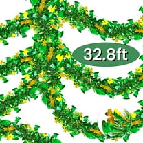St Patricks Day Garland Green Gold Tinsel Garland Banner Hanging Shamrocks Décoration for Tree Mantle Fireplace Home Irish Party Supplies 32.8FT Design2