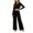 Black, variant on Rvkxad Women Two Piece Pajama Set Long Sleeve Round Neck Stretchy Solid Loungewear Loose Sleepwear Winter Home Casual Set Black L