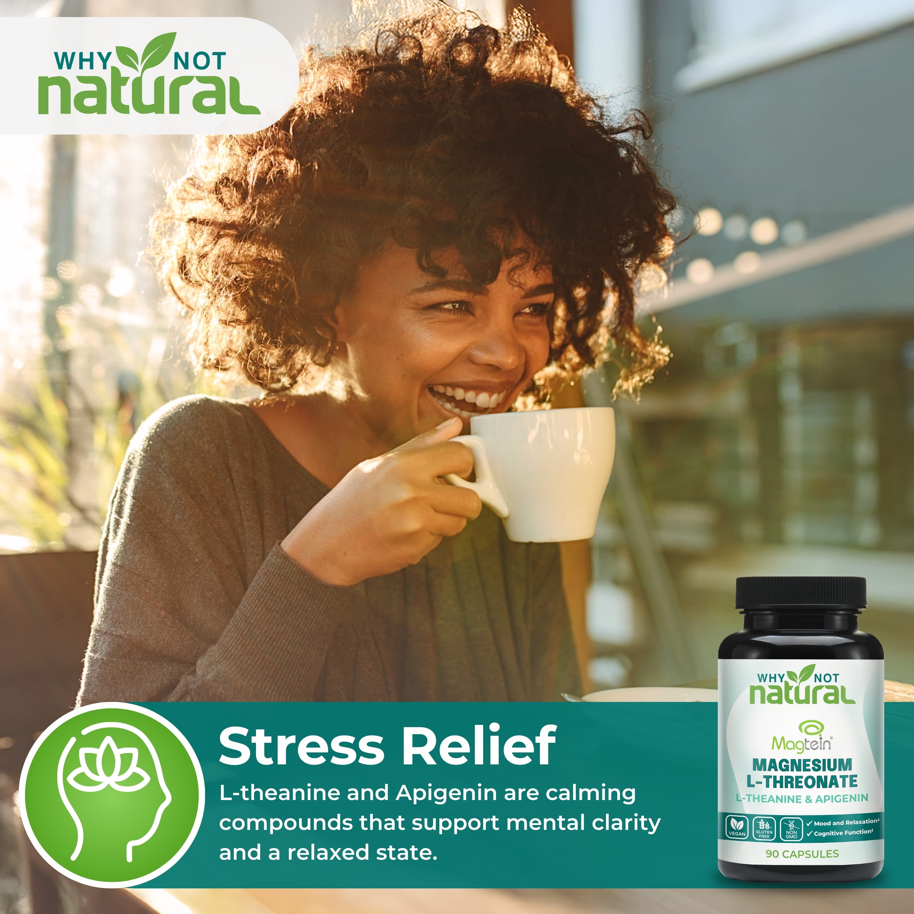 Why Not Natural Magnesium L-Threonate Complex | 90 Vegan, Non-GMO, Gluten-Free Caps