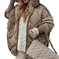 thumbnail image 2 of Women'S Quilted Down Jacket with Hood Long Sleeve Full Zip Casual Winter Coat Camel Color M, 2 of 8