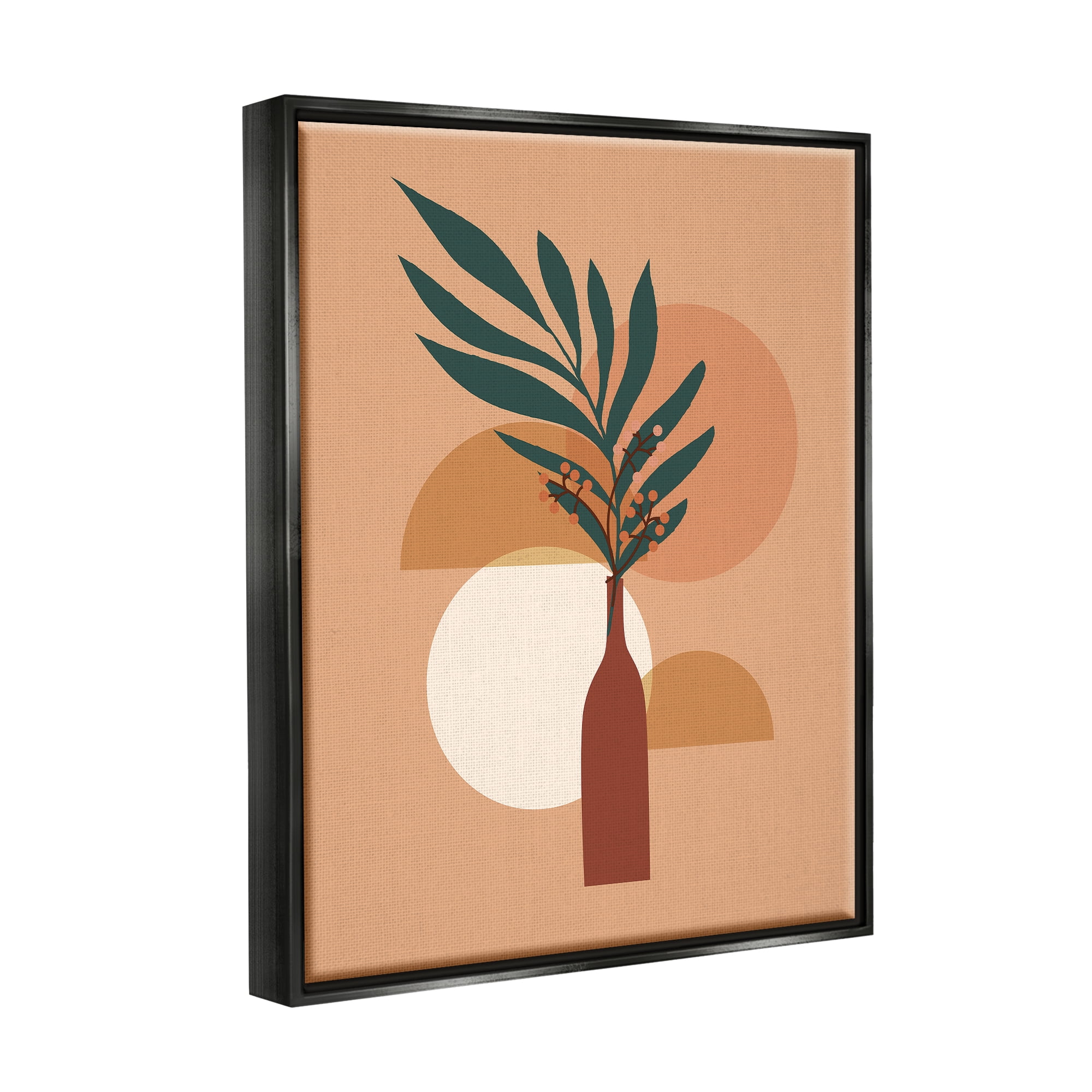 Stupell Industries Botanical Leaf & Shapes Botanical & Floral Painting Black Floater Framed Canvas Art Print Wall Art, 17 x 21