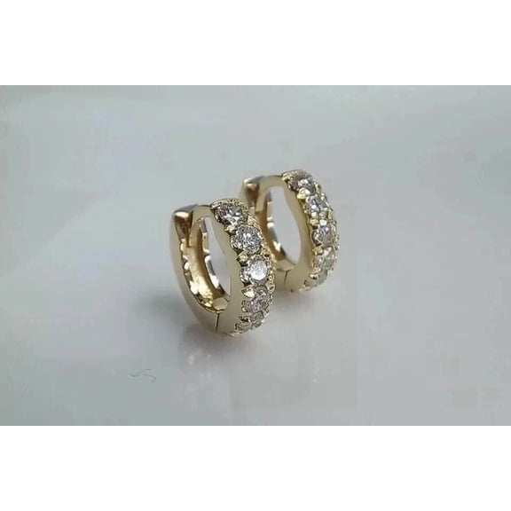1Ct Round Cut Simulated Diamond Small Huggie Hoop Earrings 14K Yellow Gold Plated 925 Silver Daily Wear Jewelry For Women's