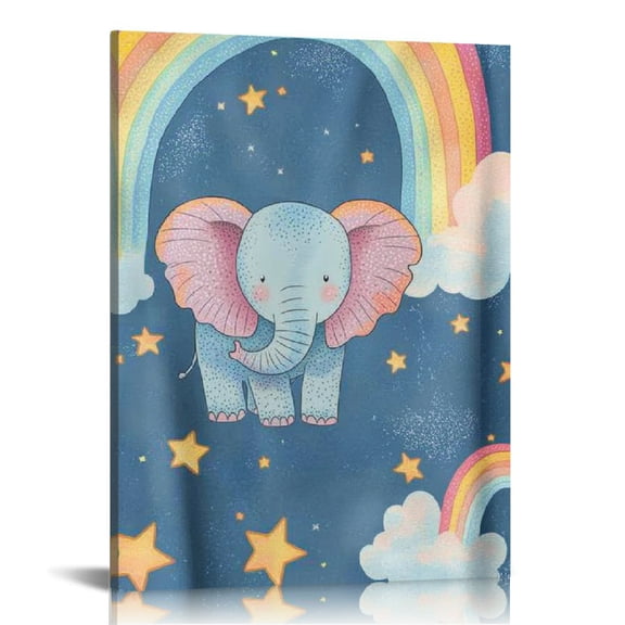 Creowell Elephant Rainbow Stars Wall Decor Canvas Art Ready to Hang 12x16in