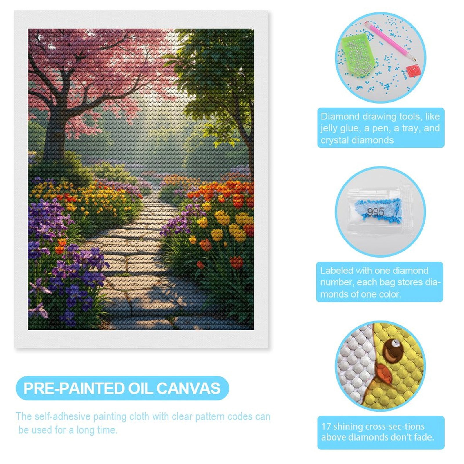 Diamond Art Kits for Adults - Colorful Garden Path Spring Bliss 5d Diamond Painting for Adults, Diamond Art for Adults Beginners, Frameless Diamond Painting Kits for Adults for Home Wall Decor