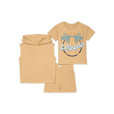 

Off Campus Toddler Boys Los Angeles Hooded Muscle Top Waffle Knit Short and Graphic Tee 3 Piece Set Sizes 12M-5T