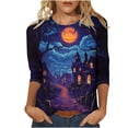thumbnail image 3 of Yourumao Halloween Shirts for Women Crew Neck 3/4 Sleeve Tops with Pumpkin Print Plus Size Casual Graphic Tees for Going Out, 3 of 5