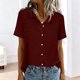 thumbnail image 4 of Mujeres Manga Corta Tops Casual Color Sólido Bolsillo Manga Corta Blusa Botón Arriba Cuello de Giro Casual Blusas de Manga Corta para Mujeres, 4 of 6
