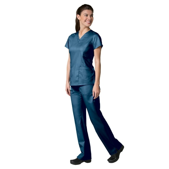 Maevn Eon Women's V-Neck Pocket Top & Full Elastic Zipper Pocket Cargo Pant Scrub Set