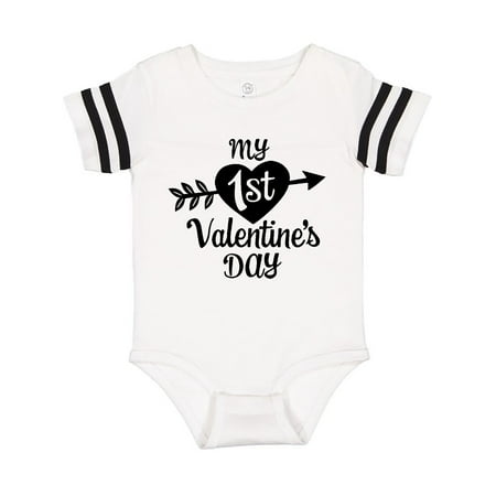 

Inktastic My First Valentine s Day with Black Heart and Arrow Gift Baby Boy or Baby Girl Bodysuit