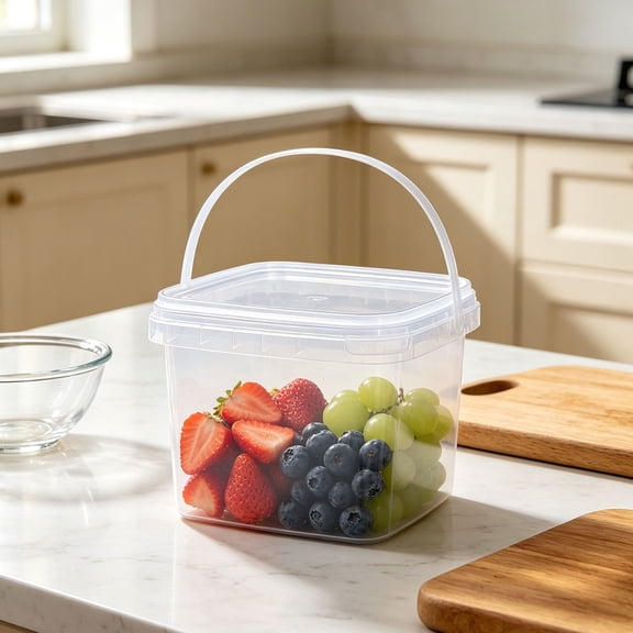 Clear Square Food Grade Bucket with Graduated Markings & Lid,Heavy-Duty Plastic Pail with Comfort Grip Handle for Food Storage & Cleaning