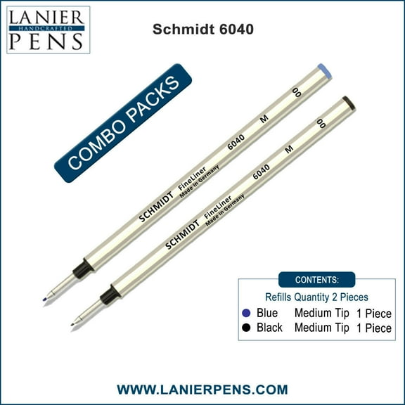 2X Schmidt 6040 M FineLiner Fiber Tip Metal Body Refill Blue/Black Ink Medium Tip