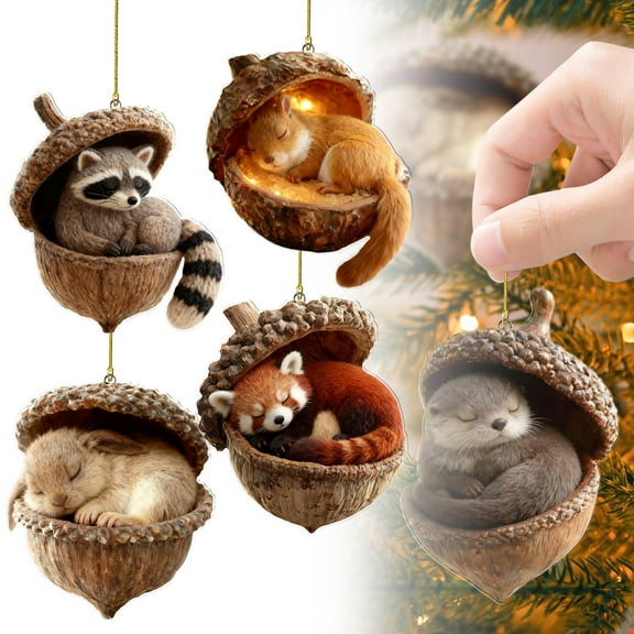 Rustic Woodland Christmas Ornament Set, 5PCS Acrylic Hanging Decorations, Nature-Inspired Holiday Tree Décor 2025