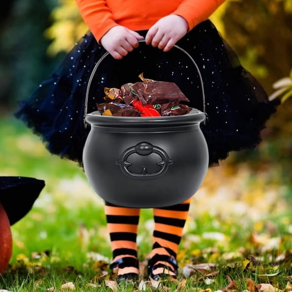 Ludlz Black Cauldron Plastic Large 7.7" Witch Cauldron Decoration Prop, Halloween Costume Accessories, Supplies & Centerpiece for Table