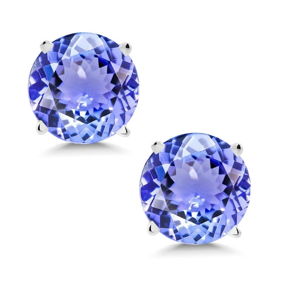 Gem Stone King 14K White Gold Natural Genuine Blue Tanzanite Stud Earrings for Women Men | 1.80 Cttw | Gemstone Birthstone | Round 6MM | Fine Jewelry Gifts for Her Mom Women Wife