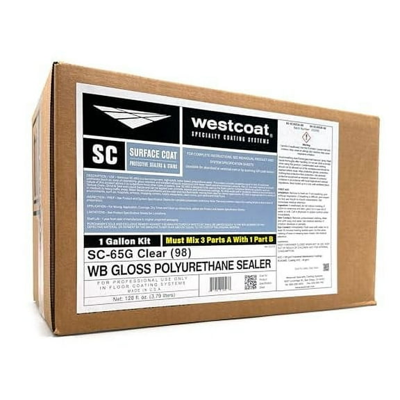 Westcoat SC-65 Water-Based Polyurethane Sealer | Clear | Gloss | 1-Gallon | Finish Coat Sealer for Concrete, Epoxy, and Cementitious Coatings
