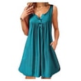 thumbnail image 2 of Vestido de mujer Chaleco plisado con botones Vestido informal sin mangas con bolsillo, Cian oscuro, M seitruly AP002060-32, 2 of 6