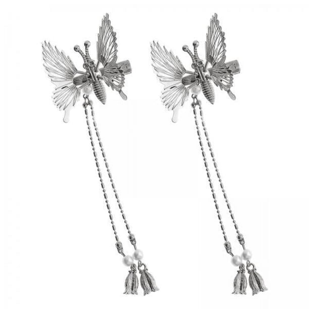 4x Elegantes Horquillas con Pinza para El Pelo de Mariposa de Cristal con Borlas, Accesorios para El Cabello, Pasador de Metal Hueco para Dama de Boda 4 piezas