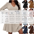 thumbnail image 3 of Karymi Dresses for Women Brushed Ribbed Knit Mini Dress Deep V Neck Lantern Long Sleeve High Waist Flared Ruffle Hem Casual Fall Short Dress, 3 of 8