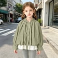 thumbnail image 2 of Girls Ruffled Collar Light Windbreaker Puff Long Sleeve Button Casual Jacket with Lace Trim Toddler Coats for Girls Outerwear, 2 of 9
