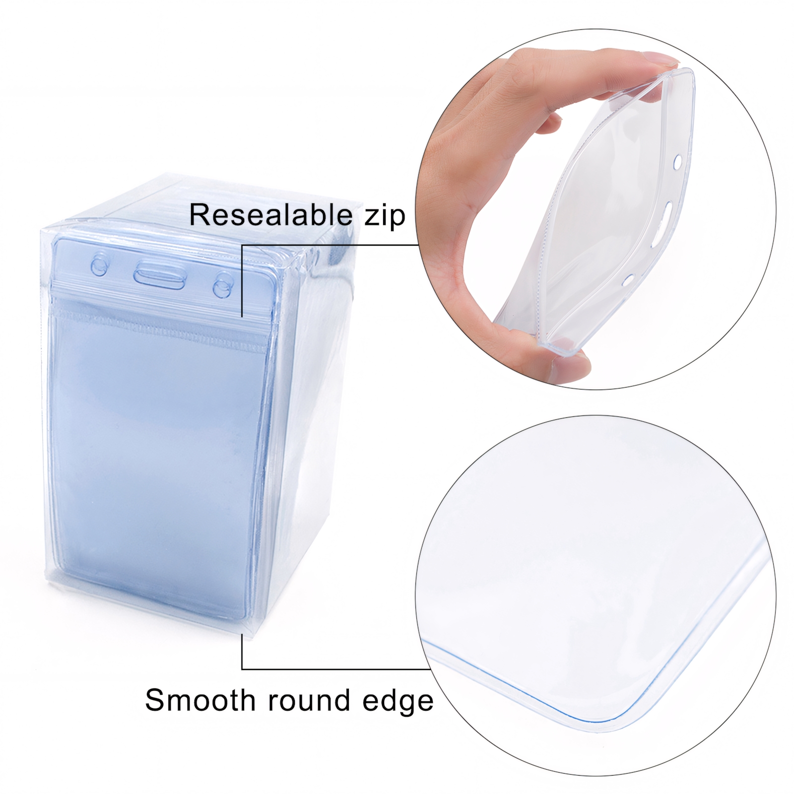 MUKA 50 Pack Solid Color Retracting Badge Reel with Vertical Style Clear ID Card Holders Sets
