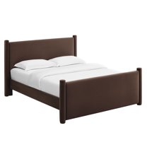 Platform Bed Frame, King, Brown, Velvet, Hotel Bedroom, Modern Contemporary, HB38150