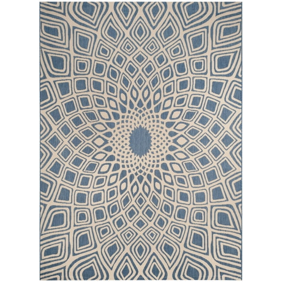 SAFAVIEH Courtyard Thane Nautical Indoor/Outdoor Area Rug, 9' x 12', Blue/Beige
