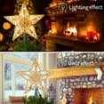 thumbnail image 3 of Christmas Star Tree Topper, 9.5 in Plug in Golden Glittered 3D Star Tree Topper, Metal Hollow Designed Built-in 10 Bulbs String Lights for Indoor Office Christmas New Year Holiday Tree Decoration, 3 of 9