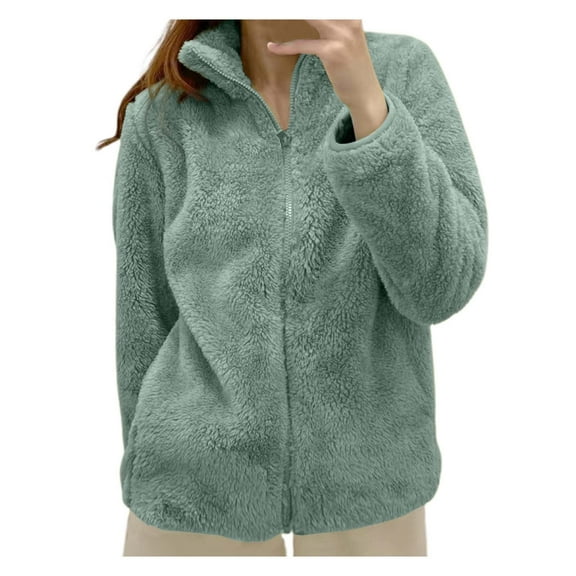 Sherpa Jacket Women Lightweight Fleece Zip Up Jackets Long Sleeve Cozy Soft Fluffy Fuzzy Sweater Coats with Pockets