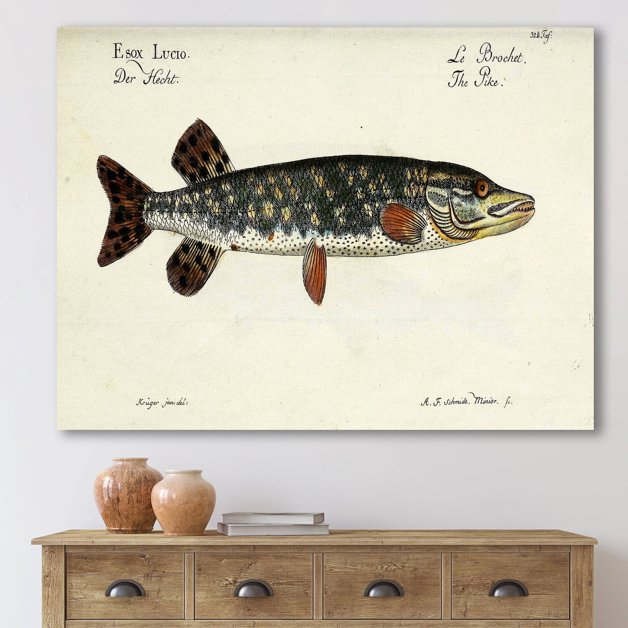 Designart ' Portrait Of A Green Fish On Beige ' Nautical & Coastal Canvas Wall Art Print