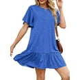 thumbnail image 6 of SHIBEVER Summer Dresses for Women Short Sleeve Crewneck Shirt Dress Casual Ruffle Hem Swimming Skirts Loose Mini Dresses, 6 of 9