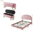 thumbnail image 3 of 2 Pcs Full Bed Frame with Headboard and Storage Ottoman Set, Velvet Upholstered Platform Bed with LED Bed Frame and Floating Design, Modern Low Bed Frame with Footrest for Living Room, Bedroom, Pink, 3 of 9