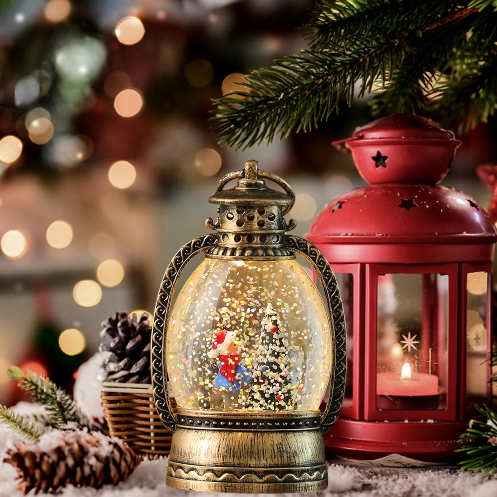 Nilvkv Christmas Lights, 2PC Christmas Lamp Water-Filled Oil Lamp Drifting Snow Interior Wind Lantern Scene Night Light(150ml), Christmas Decorations