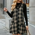 thumbnail image 2 of lcziwo Sale of The Day Prime Today, Women's Plaid V Neck Pinafore Overall Short Dress Summer Sleeveless Loose Mini Jumper Dress Casual Corduroy One Piece Dresses with Pockets Black XL, 2 of 4