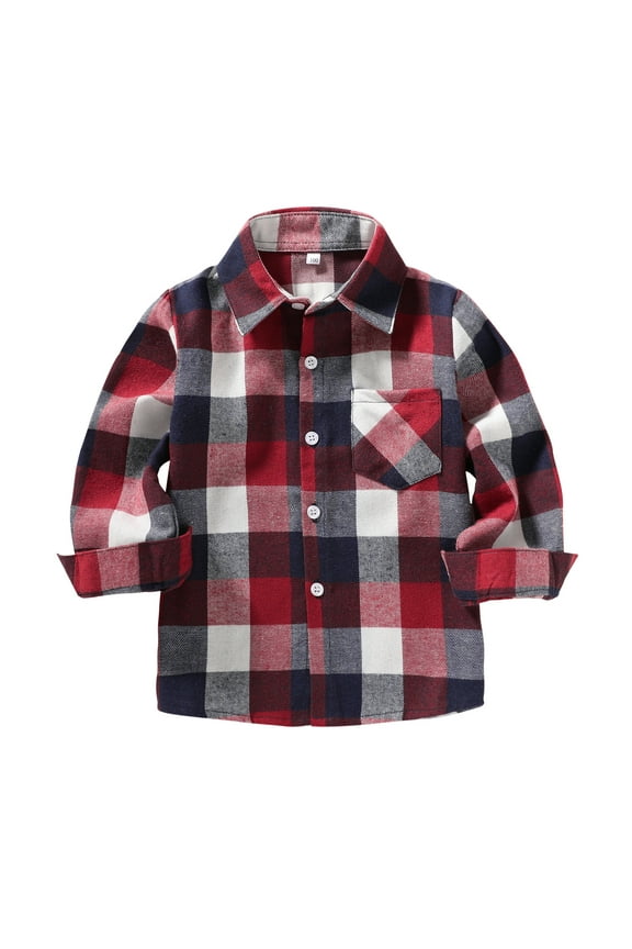 Kids Little Boys Girls Baby Long Sleeve Button Down Plaid Flannel Shirt Top Clothes for 5-6T