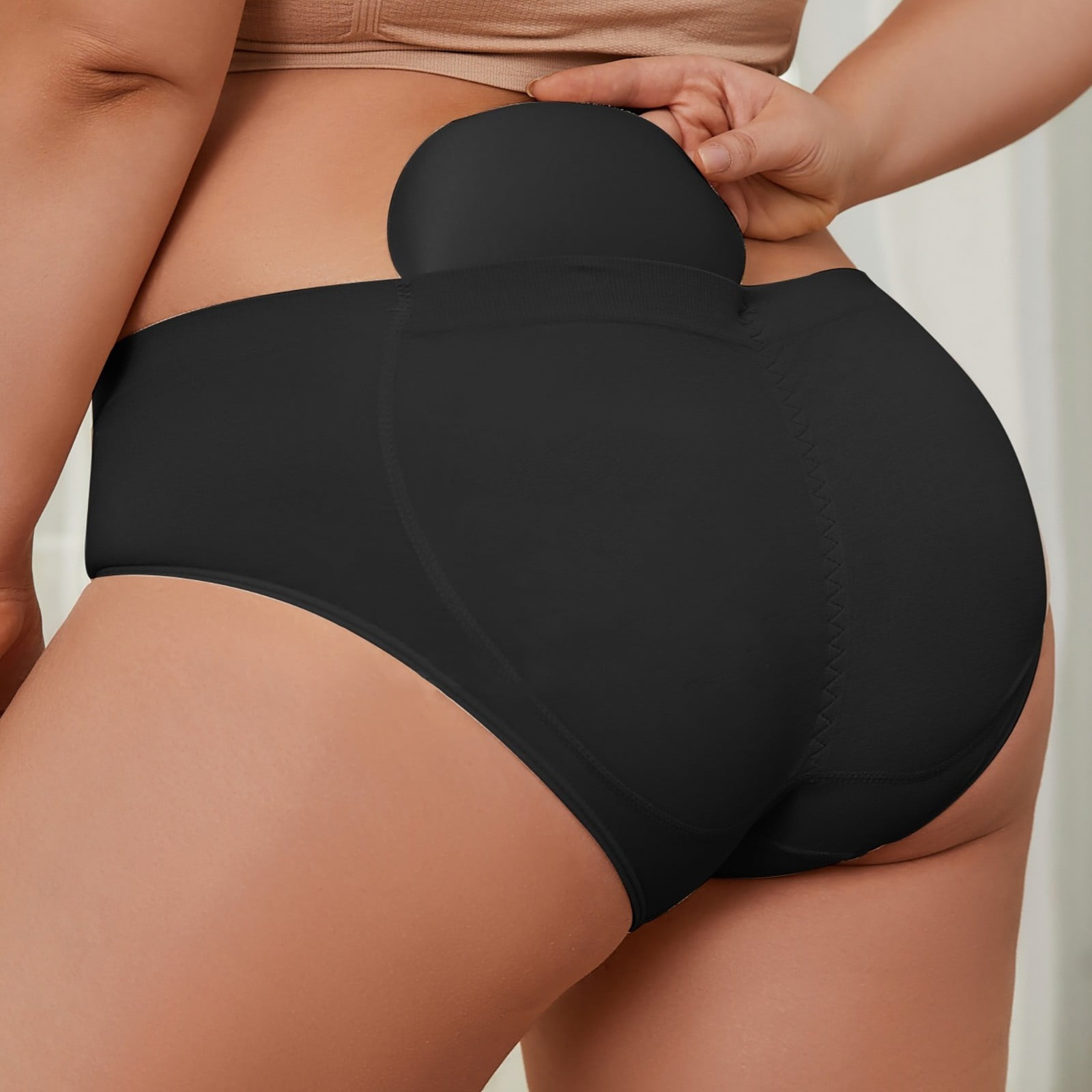 Padded Butt Underwear for Women! Comdrip Women's Solid Color Detachable Hip Pad Peach Hip Shaping Underwear Pants Padded Underwear for Women Black 2XL - image 4