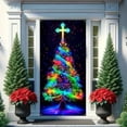 thumbnail image 5 of Christmas Door Cover Decoration Christmas Tree Door Cover With Rainbow Ornaments Christmas Tree Front Door Banner Hanging Colorful Party Backdrop Decoration Photo Background Winter Decoration, 5 of 9