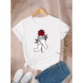 thumbnail image 4 of Women's Casual Rose Print T-Shirt Soft,Round Neck,Short Sleeve Tee with Stretch, 4 of 5