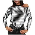 thumbnail image 2 of Tbopshirt Womens Top Women's Casual Fashion Striped Long-sleeved Off-shoulder Bottoming Tops, 2 of 5