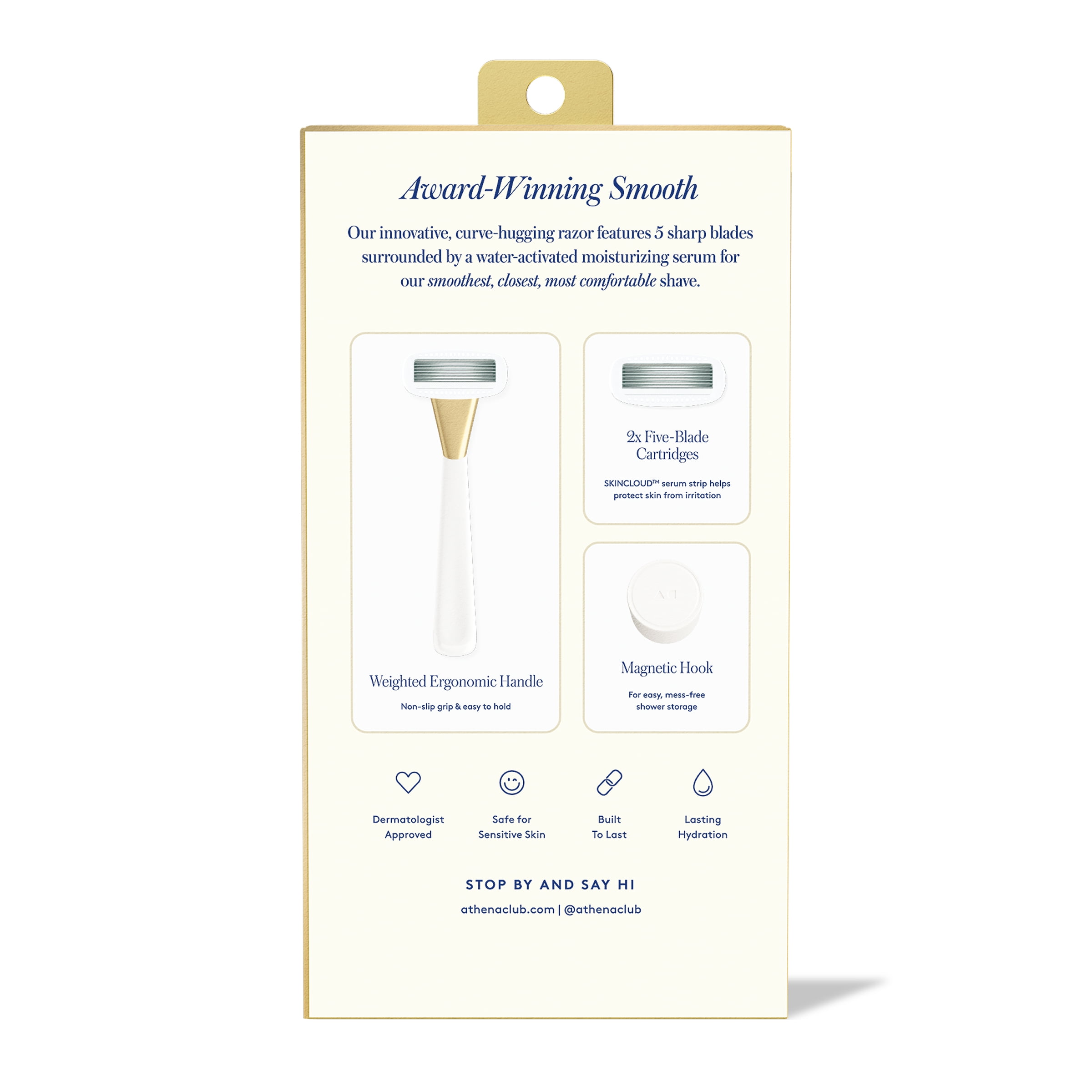 Athena Club Women's Razor Kit - Razor Handle, 2 5-Blade Refills, Shower Holder in Champagne