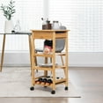 thumbnail image 3 of Costway Bamboo Rolling Kitchen Island Utility Trolley Cart w/Drawer & Wine Rack, 3 of 10