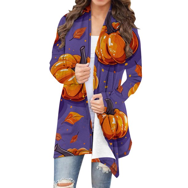 Cárdigan de manga larga para mujer, moda informal, blusa estampada de Halloween, abrigo para mujer